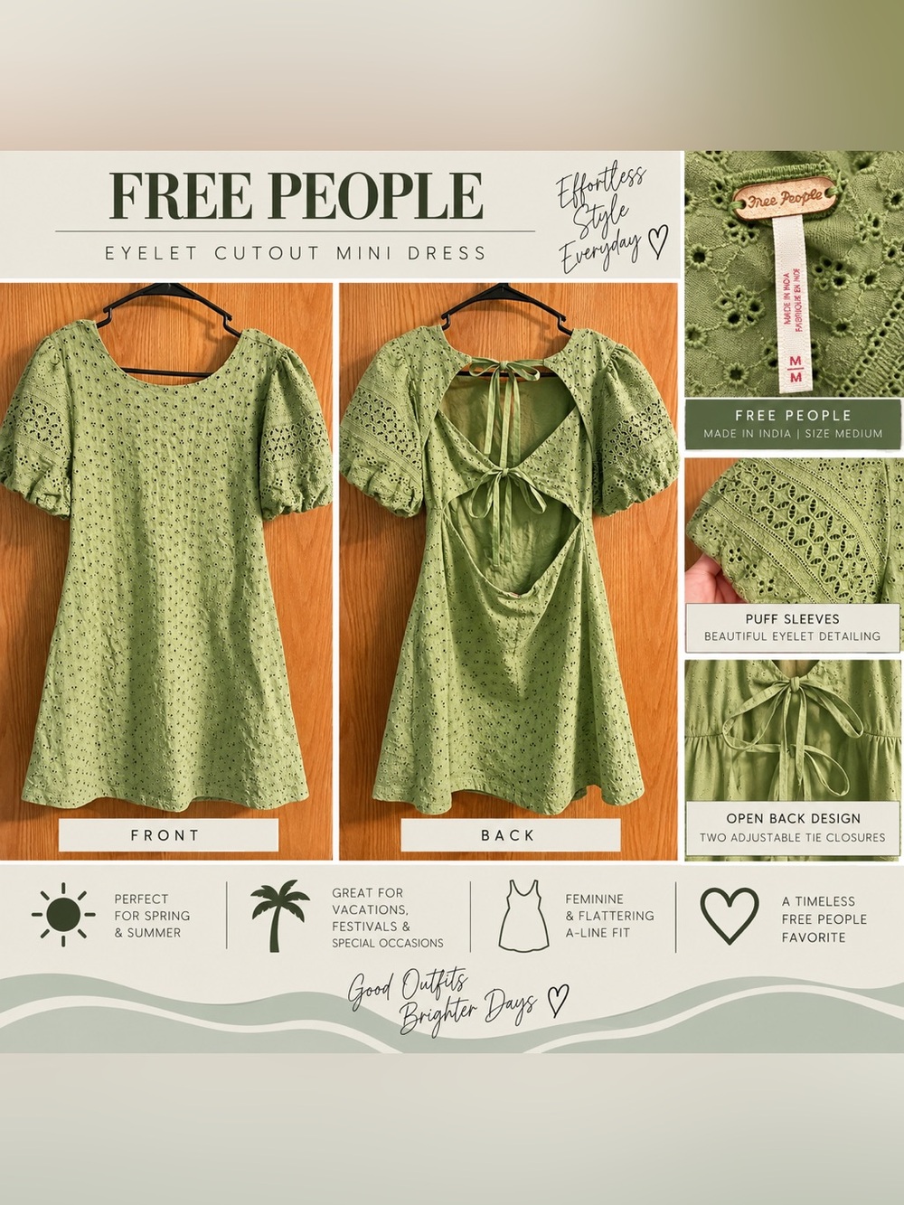 Free People Olive Eyelet A-Line Cutout Mini Dress